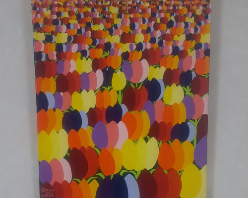 ハッピーひまわり畑　画家　小楠アキコ作品　F8号　キャンバス　アクリルガッシュ ハッピーひまわり畑 画家 小楠アキコ作品 F8号 キャンバス