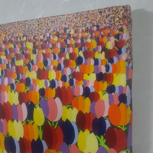 ハッピーチューリップ畑 F6号 アクリルガッシュ キャンバス 小楠