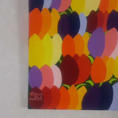 ハッピーチューリップ畑 F6号 アクリルガッシュ キャンバス 小楠