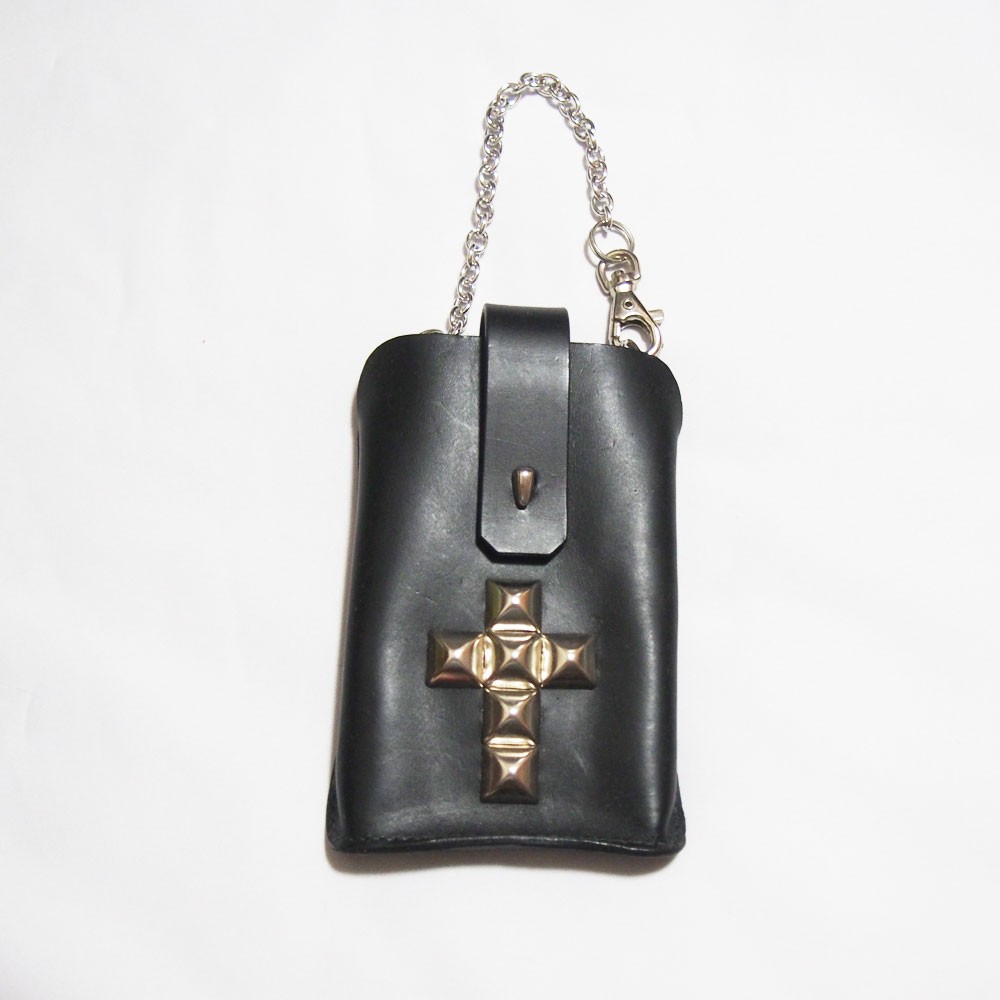 スタッズ装飾 黒 レザー ケース レザースマホケース クロススタッズ スマホケース・カバー