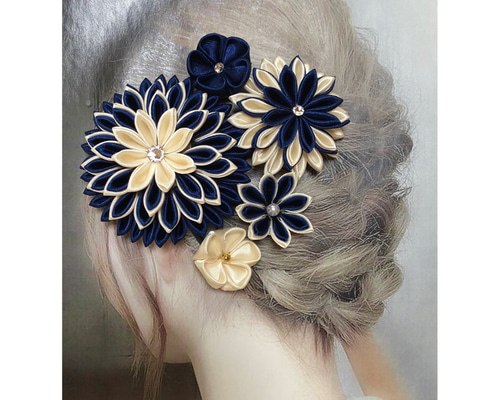 ハンドメイド♡生地一覧♡ヘアアクセサリー専用 サテン生地♡つまみ細工♡髪飾り5点セット♡ハンドメイド ヘアピン