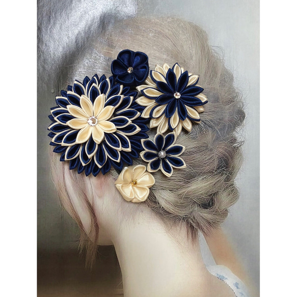 サテン生地♡つまみ細工♡髪飾り5点セット♡ハンドメイド ヘアピン