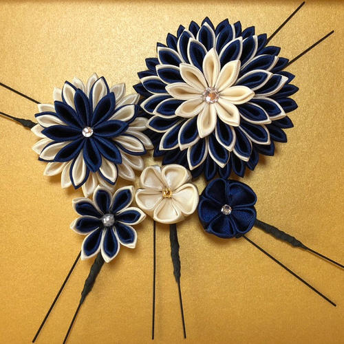 サテン生地♡つまみ細工♡髪飾り5点セット♡ハンドメイド ヘアピン
