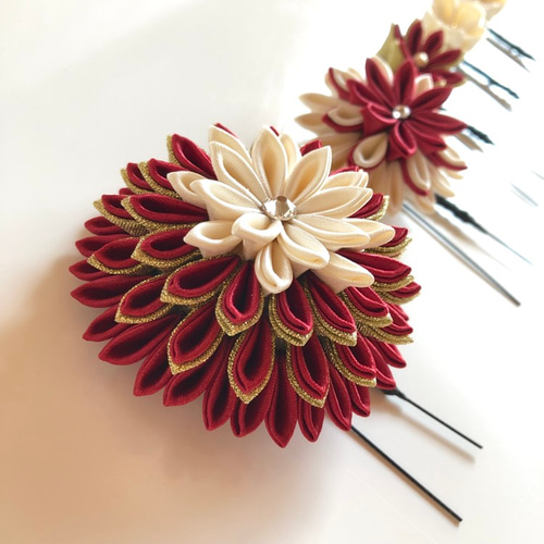 サテン生地♡つまみ細工♡髪飾り5点セット♡ハンドメイド ヘアピン