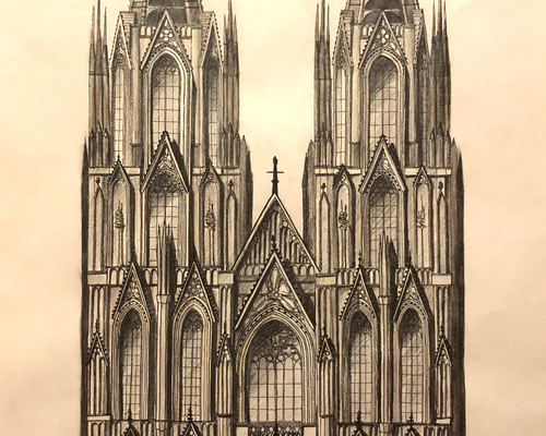 鉛筆】【水性ペン】ケルン大聖堂 正面図 絵画 ようすけ 通販 6872991