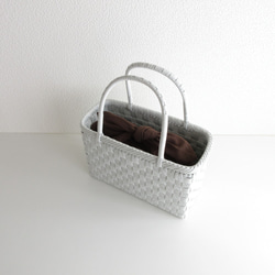 市松編みのかごバッグ（グレー）・あずま袋付き 4枚目の画像