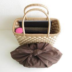 市松編みのかごバッグ（ナチュラル／アイボリー）・あずま袋付き 6枚目の画像