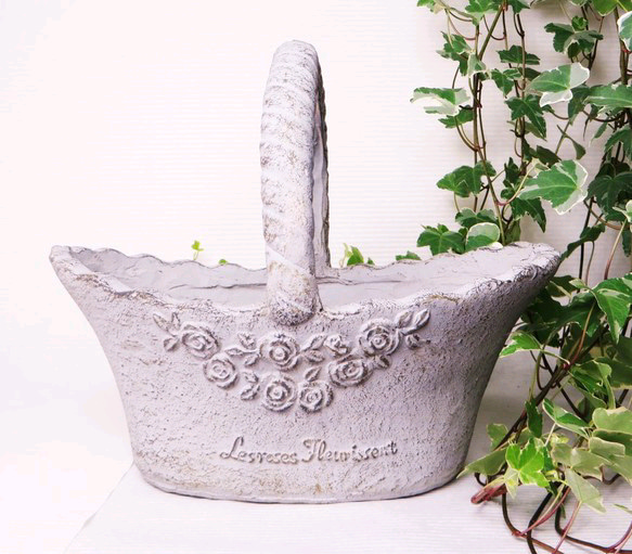 ☆バスケット型グレー陶器プランター☆ その他インテリア雑貨 はなぞう