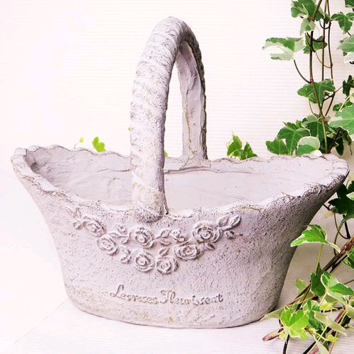 ☆バスケット型グレー陶器プランター☆ その他インテリア雑貨 はなぞう
