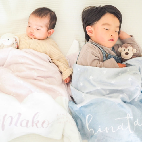 人気の星柄♫薄手 名入れ ブランケット（kusumi blue- star）出産祝い