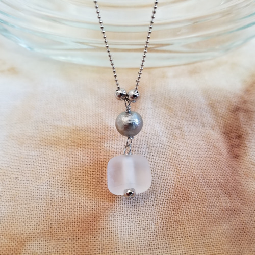 オリジナル トンボ玉アクセサリー。パール フラワーモチーフ チョーカー