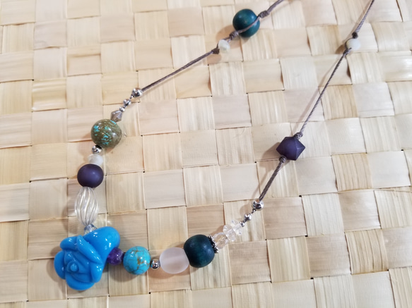 とんぼ玉ネックレス Jewelry Rose 素材色々ミックスネックレス  ガラス ターコイズブルー バラ 夏  宝石 6枚目の画像