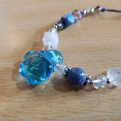 とんぼ玉ネックレス Jewelry Rose 素材色々ミックスネックレス  ガラス ターコイズブルー クリア バラ宝石 2枚目の画像