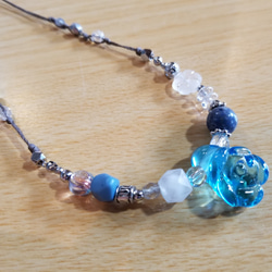 とんぼ玉ネックレス Jewelry Rose 素材色々ミックスネックレス  ガラス ターコイズブルー クリア バラ宝石 3枚目の画像