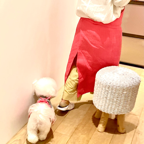 ワンちゃんとお揃いにできる！リネンエプロン（鮮やかなピンク