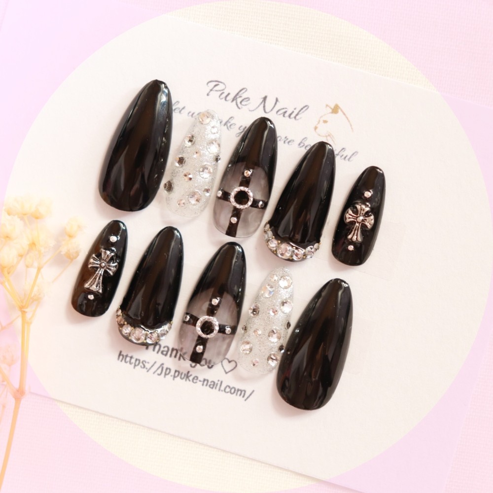 Pukeネイル[No.398] 黒系 地雷系・量産型ネイル ネイルチップ ネイル