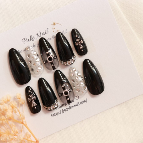 ネイルチップ　サイズオーダー　量産型　黒 地雷系　闇かわ　¥3150~ ネイルチップ 地雷系 地雷系ネイルチップ 黒ネイル 量産型