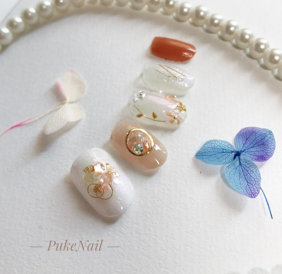 Puke Nail [No.185] 珍珠白&amp;米色/婚禮/派對♡ v ♡ 監獄美甲小貼士 第3張的照片