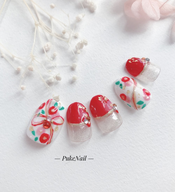 Puke Nail Free Shipping [No.211]日式/紅色/和服/婚禮/成人儀式/♡・♡v♡監獄指甲技巧 第3張的照片