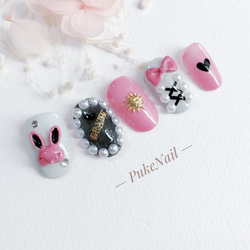 Pukeネイル発送無料[No.264]ウサギ /量産型・可愛いピンク♡ジェイルネイルチップ 3枚目の画像
