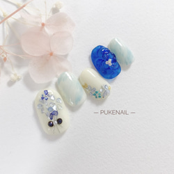 [Puke Nail [No.299]花，淺藍色，婚禮，和服，夏季監獄美甲技巧 第2張的照片