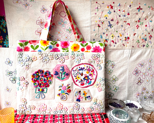 手刺繍バック「記憶」 トートバッグ 刺繍作家50-380 通販
