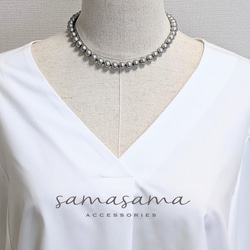 グレー♡コットンパールのショートネックレス ネックレス