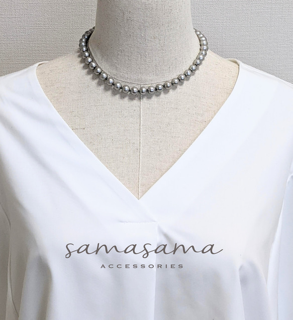 グレー♡コットンパールのショートネックレス ネックレス グレー♡コットンパールのショートネックレス ネックレス