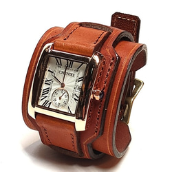 【極美品】HERMÈS TNANTUET ウォッチ ブラウンレザー 腕時計 腕時計 ヌメ革 ウォッチブレス スクエアフェイス ウォッチリストバンド