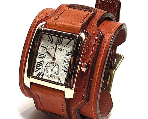 腕時計 ヌメ革 ウォッチブレス スクエアフェイス ウォッチリストバンド