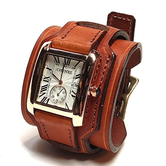 腕時計 ヌメ革 ウォッチブレス スクエアフェイス ウォッチリストバンド