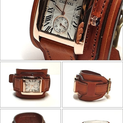 腕時計 ヌメ革 ウォッチブレス スクエアフェイス ウォッチリストバンド