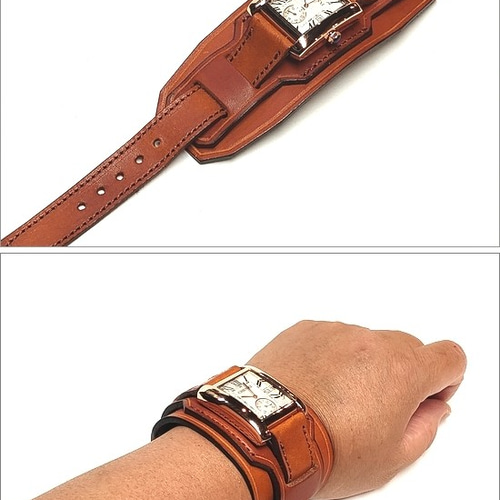 腕時計 ヌメ革 ウォッチブレス スクエアフェイス ウォッチリストバンド