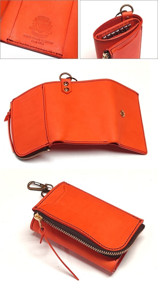 限定色 本革 ヌメ革 ミニ財布キーケース コンパクト財布 サドルレザー オレンジ