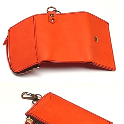 限定色 本革 ヌメ革 ミニ財布キーケース コンパクト財布 サドルレザー オレンジ 4枚目の画像