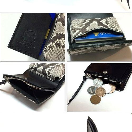 本革 蛇革 ダイヤモンドパイソン ミニ財布 コンパクト財布 サドル