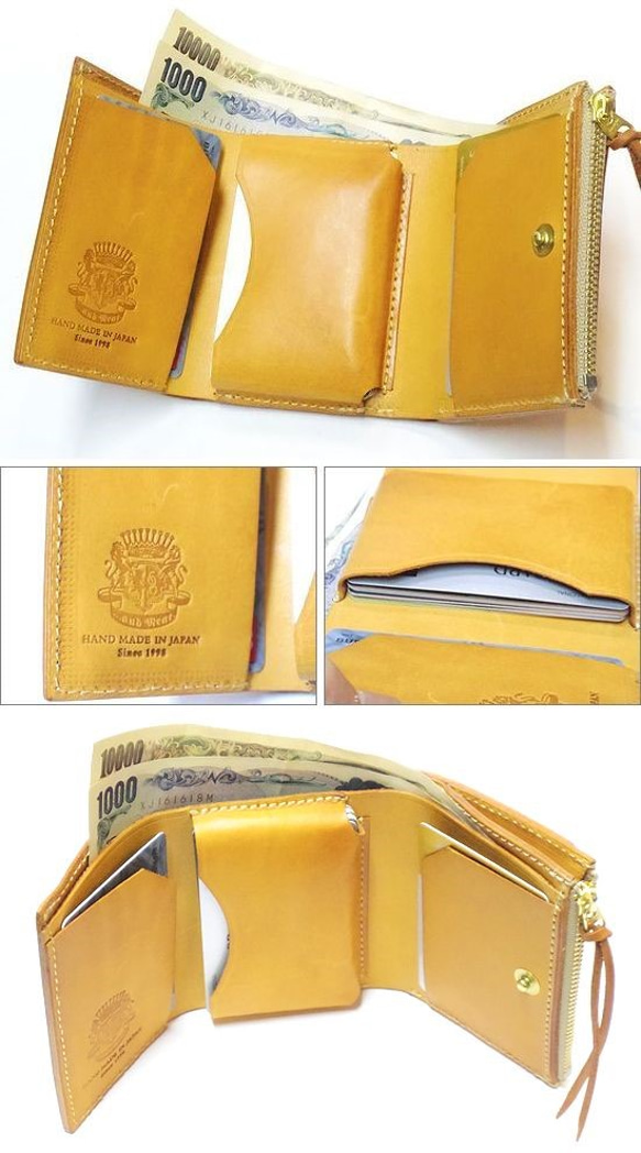 ステッチカラー変更可 本革 ミニ財布 コンパクト財布 サドルレザー 3つ折り財布 オイルブラウン 3枚目の画像