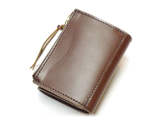 ステッチカラー変更可 本革 ミニ財布 コンパクト財布 サドルレザー 3つ折り財布 ブラウン