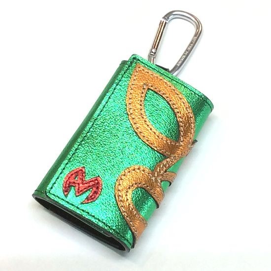 本革 ラメ革 6連キーケース ルチャリブレ マスクマン ラメ/グリーン
