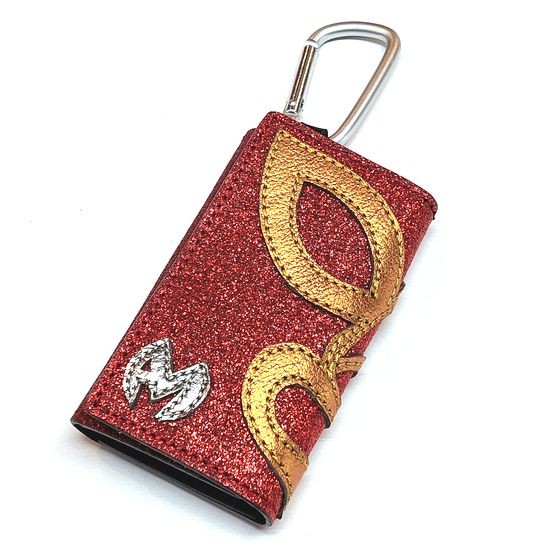 本革 ラメ革 6連キーケース ルチャリブレ マスクマン ラメ/レッド