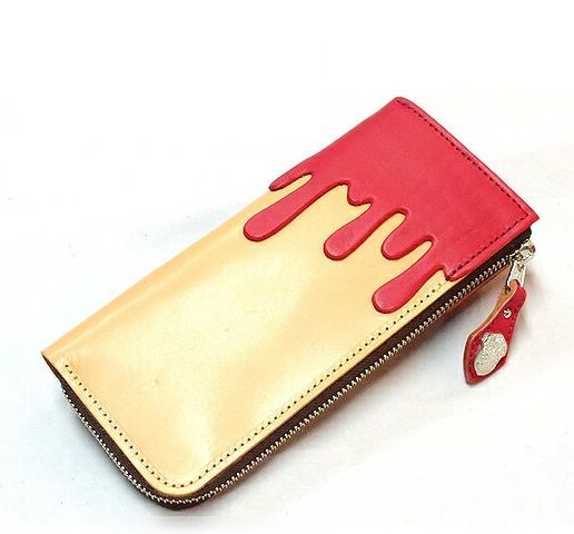 本革/ヌメ革/長財布  トロトロシリーズ L字ジップロングウォレット レッド×ナチュラル