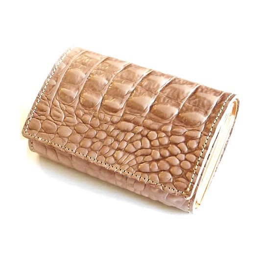 本革/サドルレザー　ヌメ革 2つ折り財布 クロコ型押し ナチュラル