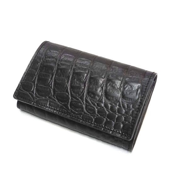 本革/サドルレザー　ヌメ革 2つ折り財布 クロコ型押し ブラック