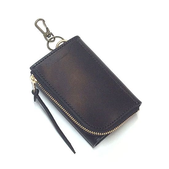 ステッチカラー変更可 本革 ヌメ革 ミニ財布キーケース コンパクト財布 サドルレザー ブラック