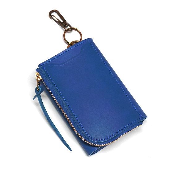 ステッチカラー変更可 本革 ヌメ革 ミニ財布キーケース コンパクト財布 サドルレザー ブルー