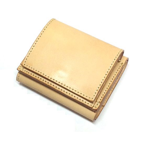 ステッチカラー変更可 本革 ミニ財布 コンパクト財布 サドルレザー 3つ折り財布 ナチュラル 002