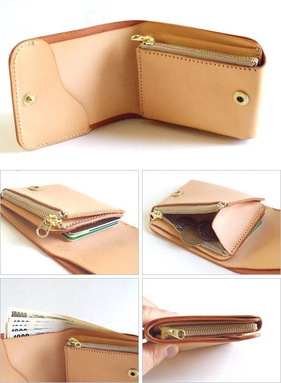 ステッチカラー変更可 本革 ミニ財布 コンパクト財布 サドルレザー 2つ折り財布 ナチュラル