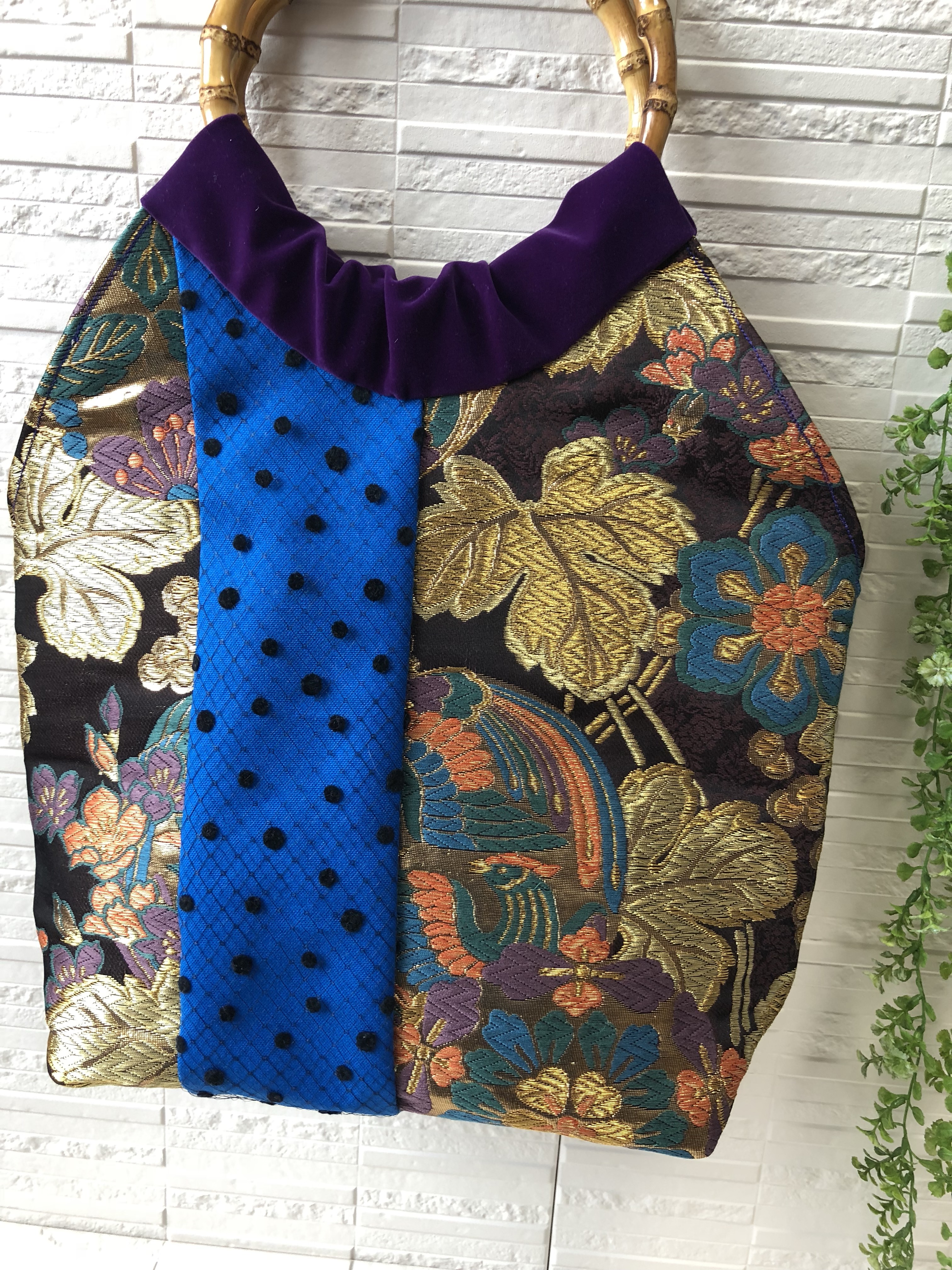 正絹　帯とチュールで作ったグラニーバック