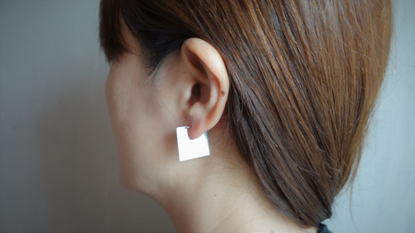 925純銀 包耳垂方形個性耳環/中性耳環【日日 hibi jewellery】 第1張的照片