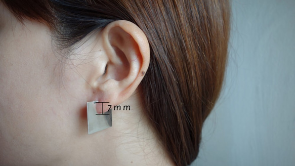 925純銀 包耳垂方形個性耳環/中性耳環【日日 hibi jewellery】 第5張的照片